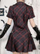 Weinrot 1960er Punk Revers A-Linie Plaid Kleid