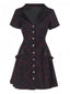 Weinrot 1960er Punk Revers A-Linie Plaid Kleid