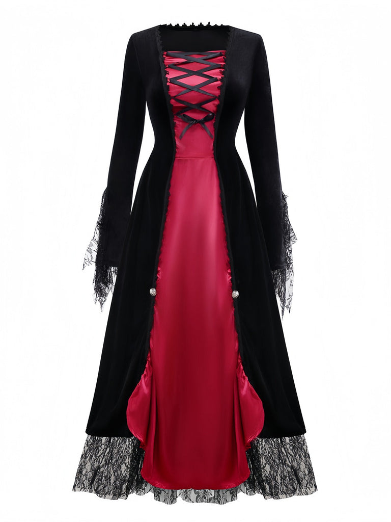 Rot 1930er Halloween Vampir Königin Schnürung Kleid