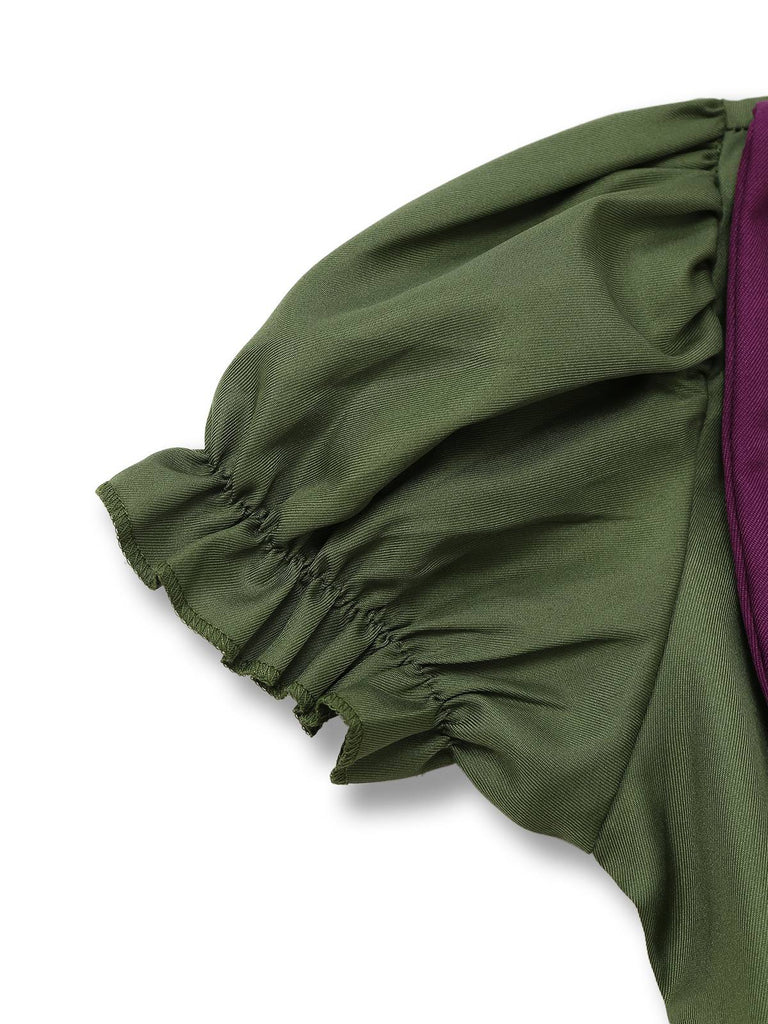 Khaki 1960er Fuchs Zweiteiler-Imitat Kleid Set