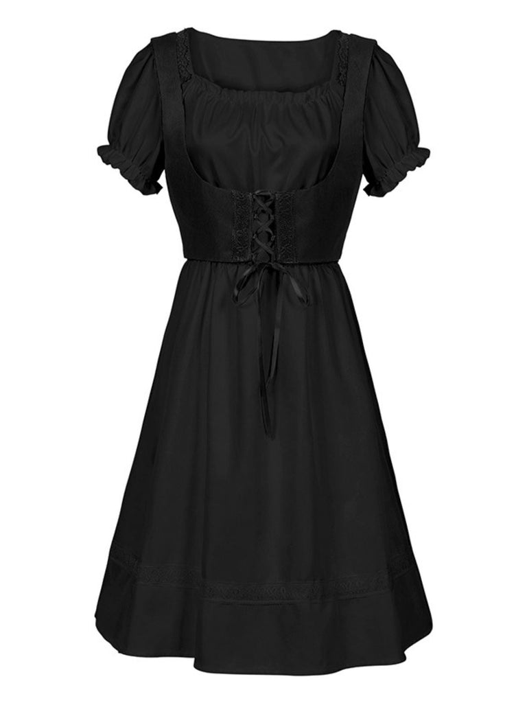 1940er Punk Gothic Puffärmel Rüschen Kleid