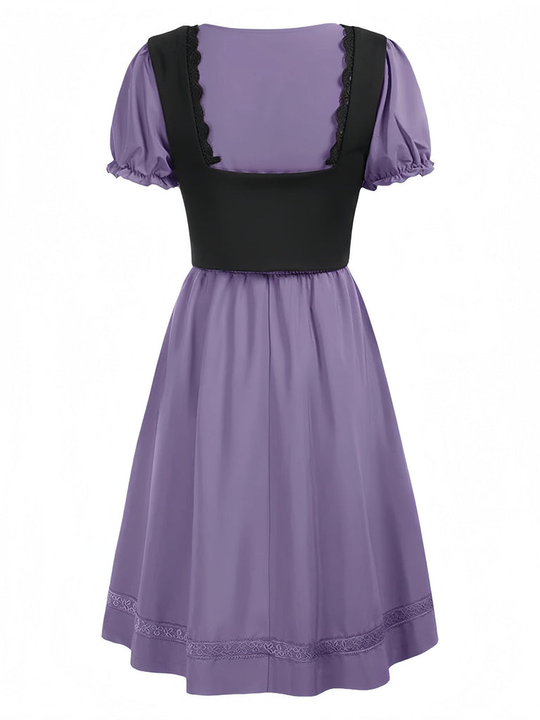 1940er Punk Gothic Puffärmel Rüschen Kleid