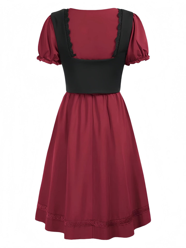 1940er Punk Gothic Puffärmel Rüschen Kleid