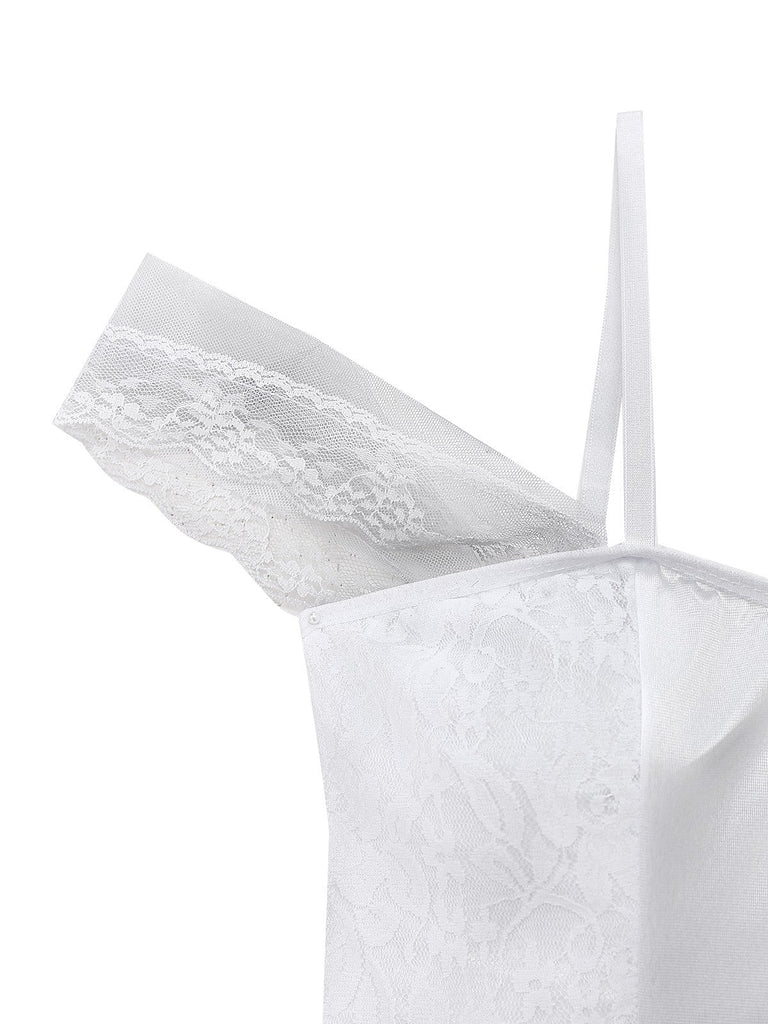 Weiß 1960er Halloween Zombie Braut Spitze Netz Kleid