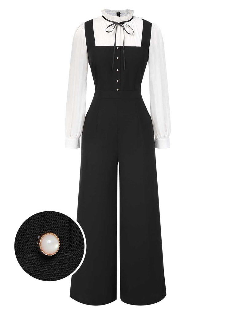 Schwarz & Weiß 1930er Bogen Rüschen Kragen Jumpsuit