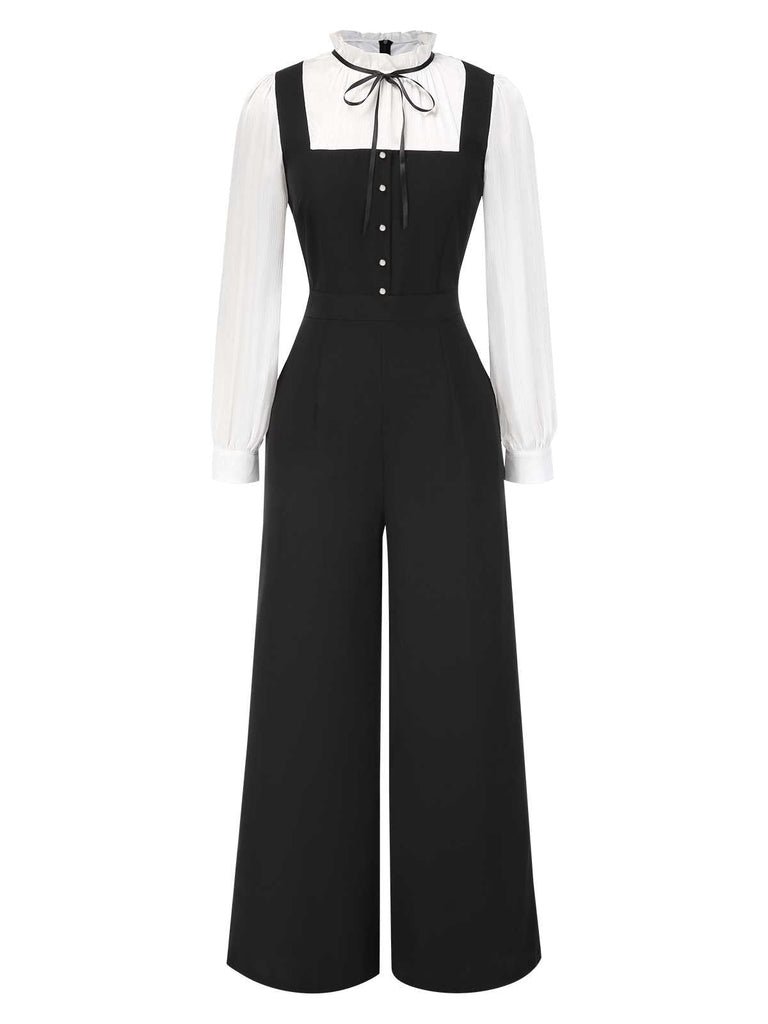 Schwarz & Weiß 1930er Bogen Rüschen Kragen Jumpsuit