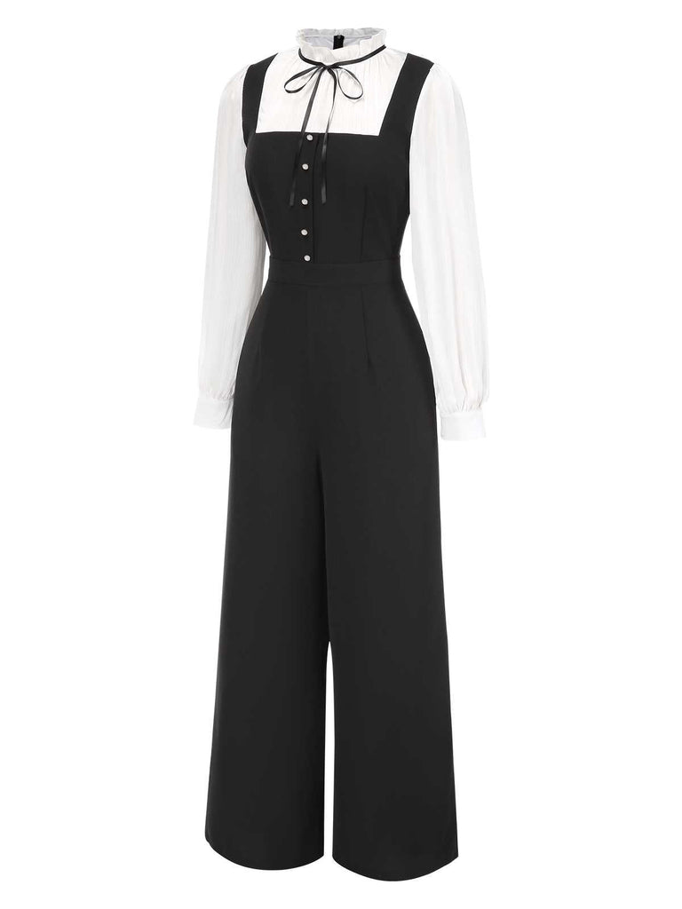 Schwarz & Weiß 1930er Bogen Rüschen Kragen Jumpsuit