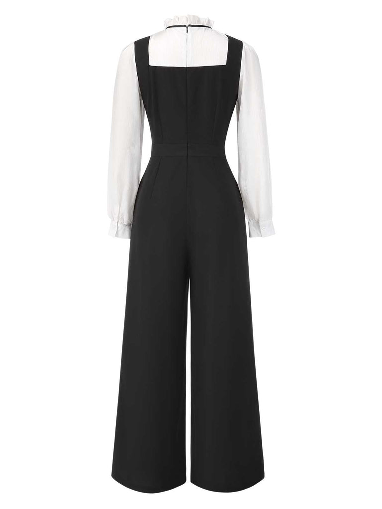 Schwarz & Weiß 1930er Bogen Rüschen Kragen Jumpsuit