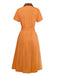Orange 1940er Baumwolle Polka Dot Revers Bogen Kleid
