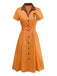Orange 1940er Baumwolle Polka Dot Revers Bogen Kleid