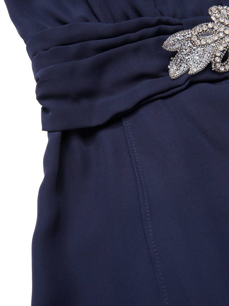 Blau 1920er Spitze Patchwork Strassstein Kleid