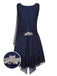 Blau 1920er Spitze Patchwork Strassstein Kleid
