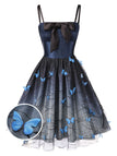 [Vorverkauf] Blau 1950er Doppelte Träger Farbverlaufsglitzer Schmetterling Kleid