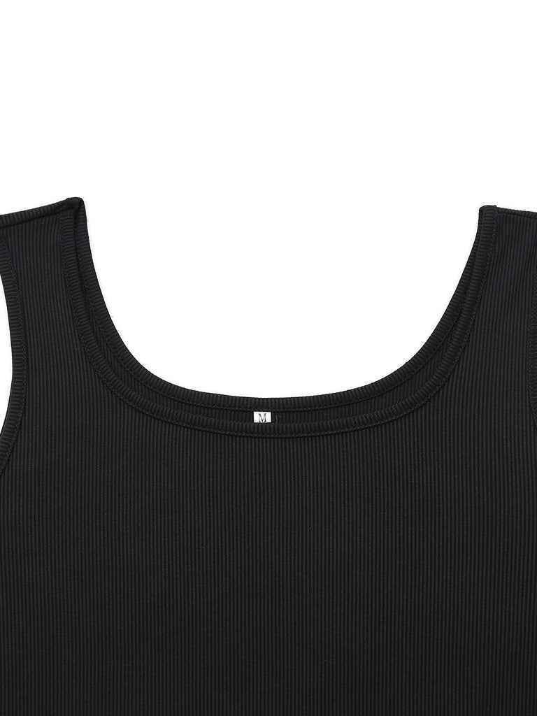 Schwarz 1950er Leopard Quadratischer Hals Romper