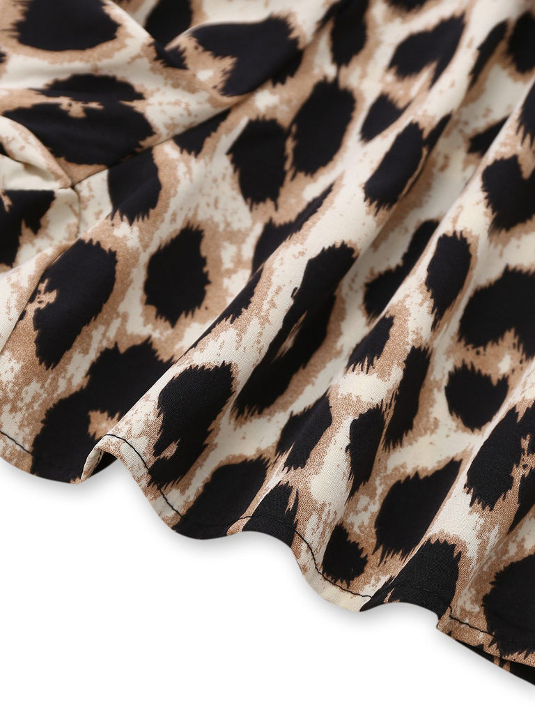 Schwarz 1950er Leopard Quadratischer Hals Romper