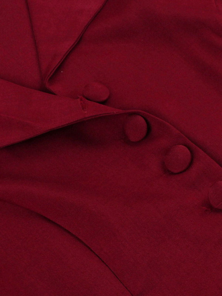 2PCS Rot 1950er Solide Rüschen Tasten Top & Rock