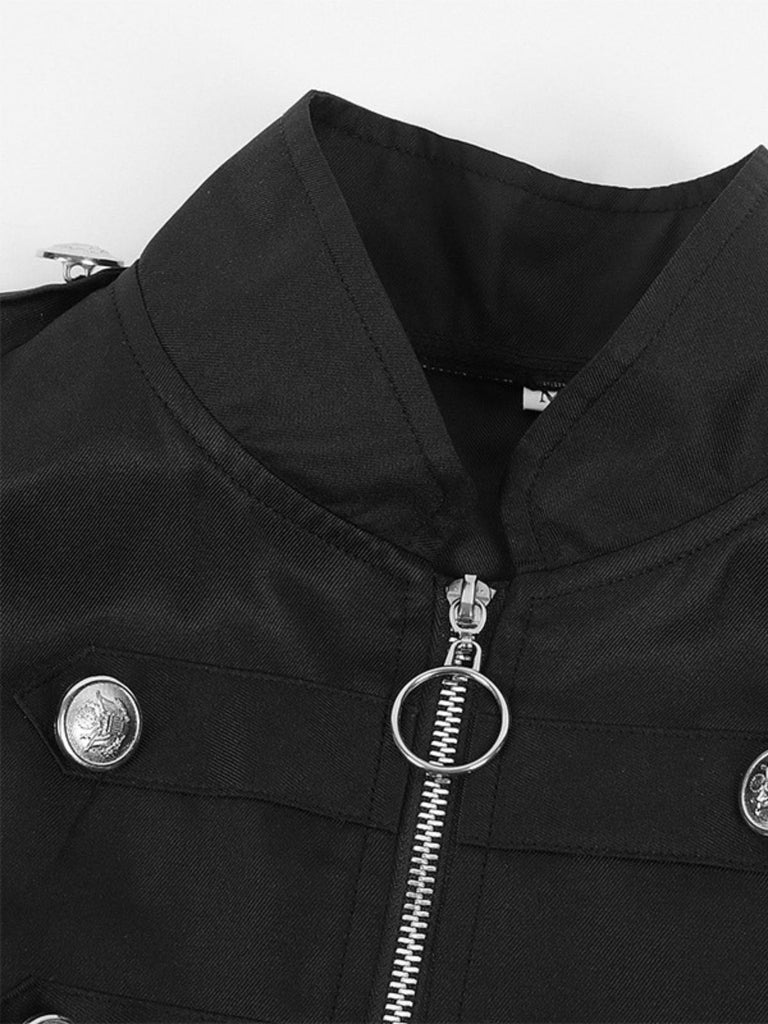 1950er Solide Stehkragen Hoch-Tief Saum Tasten Mantel