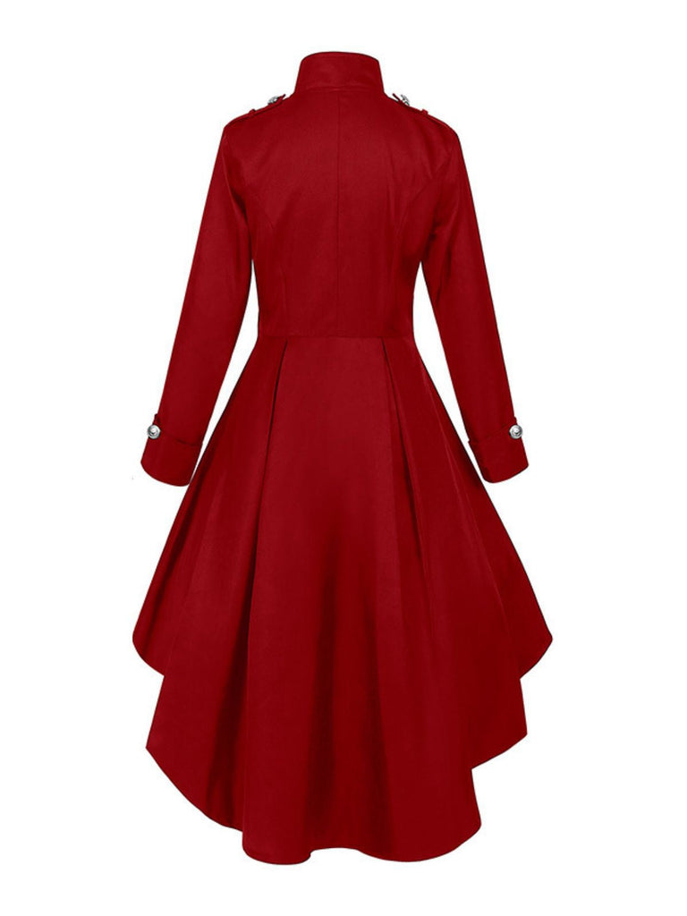 1950er Solide Stehkragen Hoch-Tief Saum Tasten Mantel
