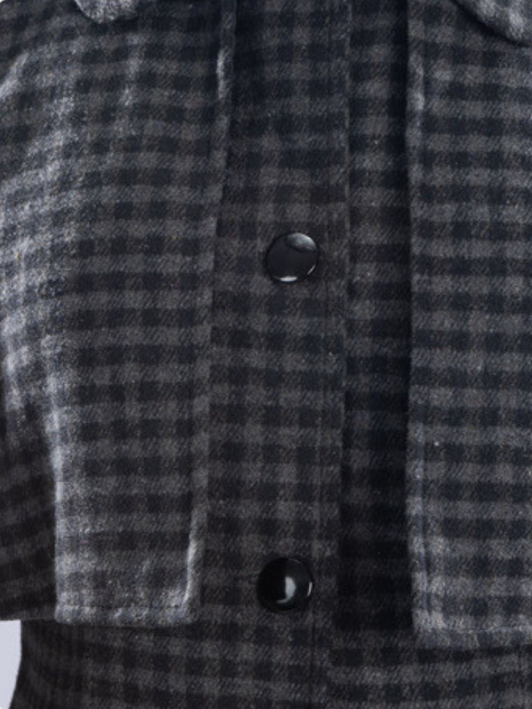 Grau 1950er Halloween Wednesday Plaid Faux-Wolle Cape Mantel