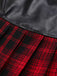 Rot 1980er Steampunk Plaid Leder Plissiertes Rock