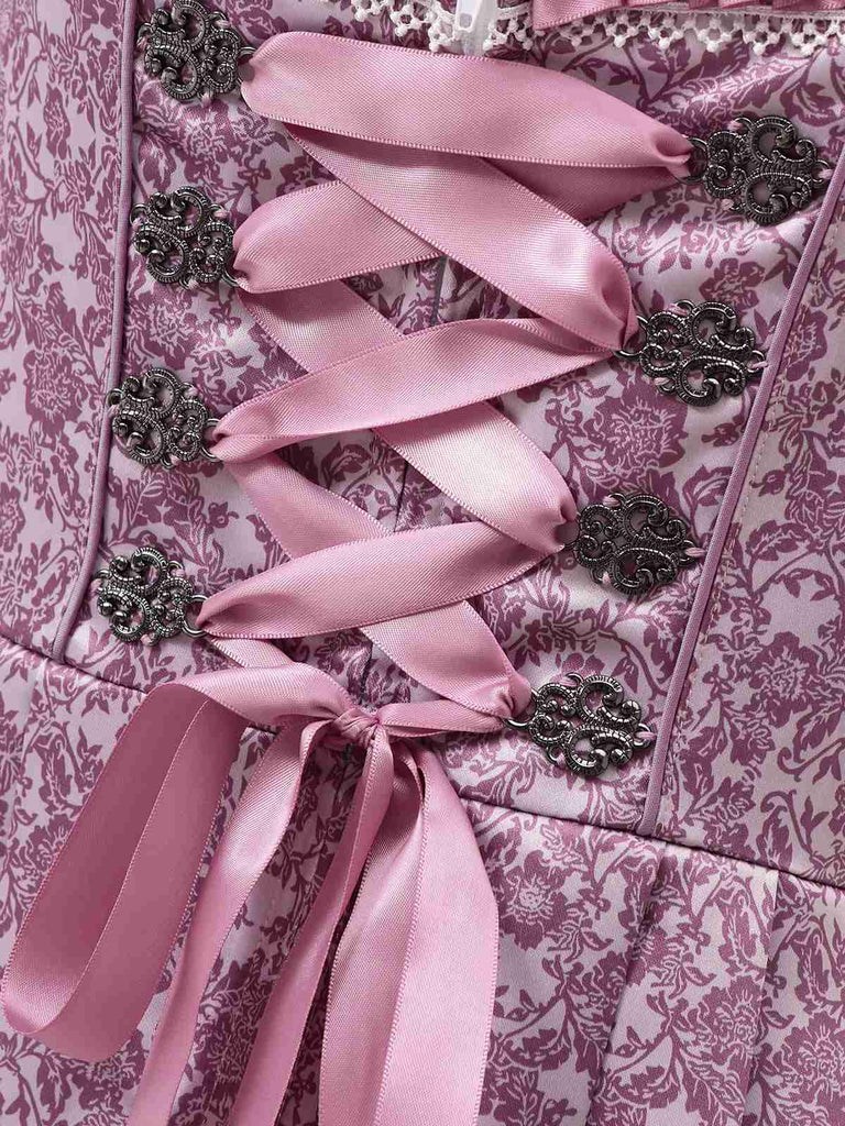 2PCS Lavendel 1950er Oktoberfest Dirndl Blumen Kleid & Spitze Schürze