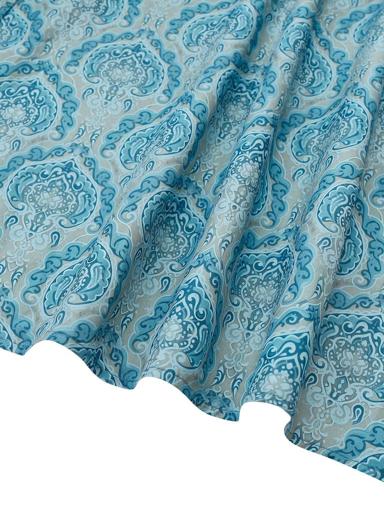 2PCS Blau 1950er Oktoberfest Flanell Blumen Kleid & Satin Schürze