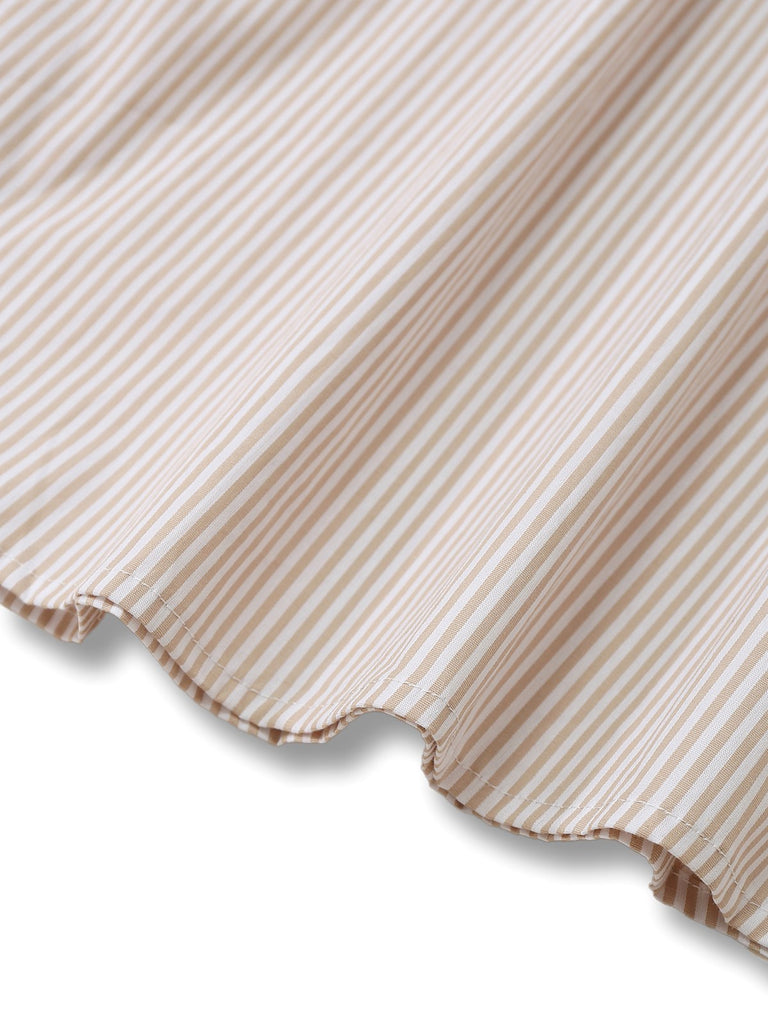 2PCS Beige 1950er Oktoberfest Dirndl Streifen Kleid & Blumen Schürze