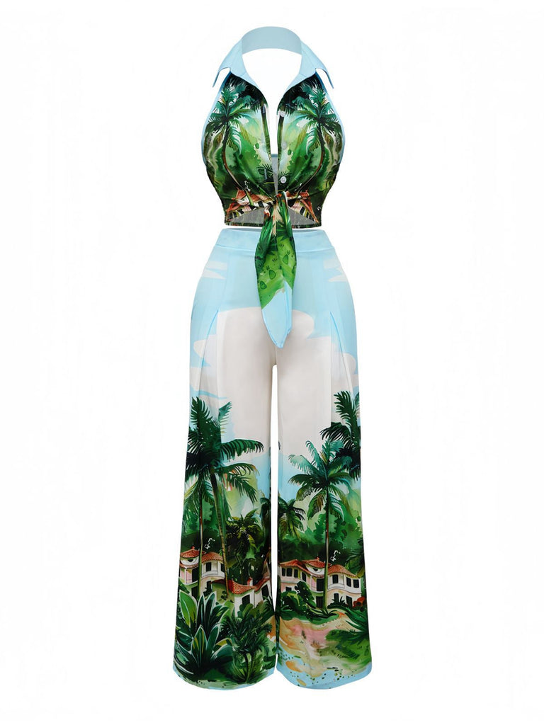 2PCS 1950er Tropisch Stil Halter Top & Hose