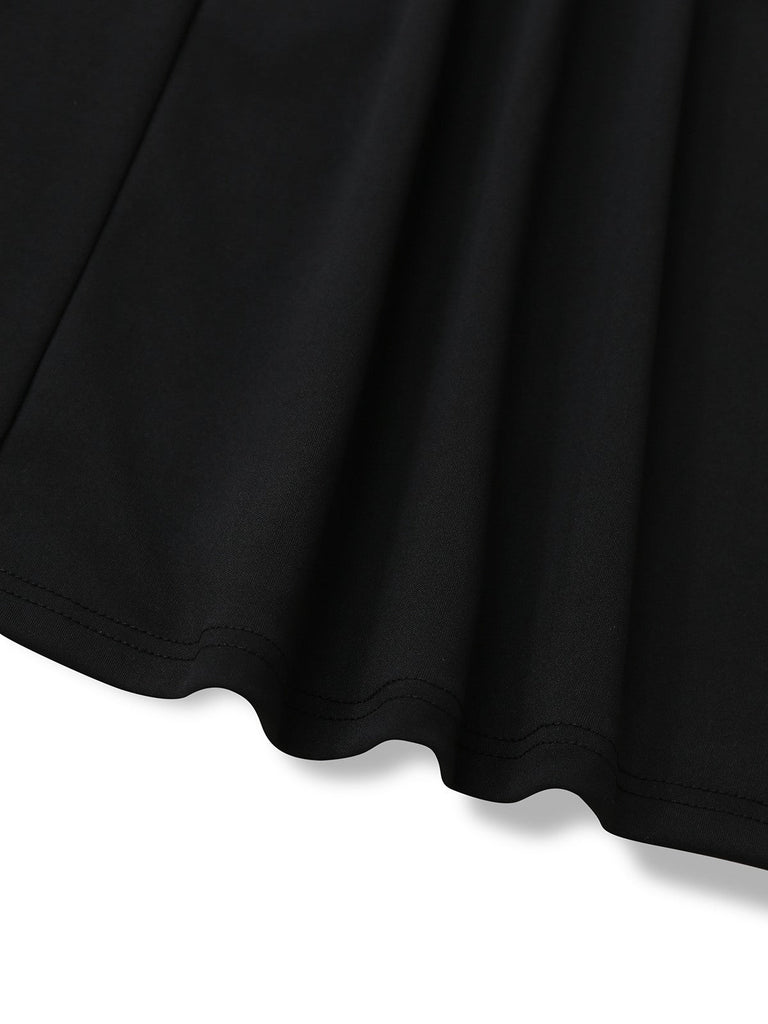 Schwarz 1930er V-Ausschnitt Blumen Spitze Fischschwanz Kleid