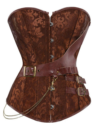 1980er Steampunk Leder Jacquard Blumen Trägerlos Korsett