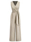 1940er V-Ausschnitt Streifen Taille-Tie Ärmellos Jumpsuit