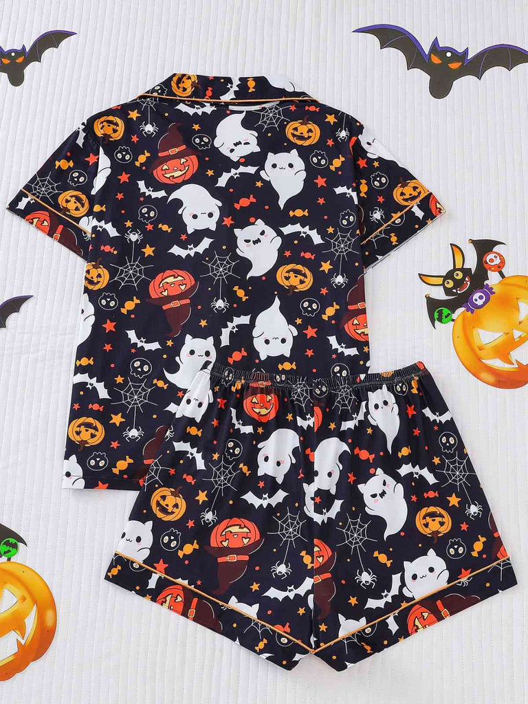 Weiß 1950er Halloween Kerbkragen Pyjama Set