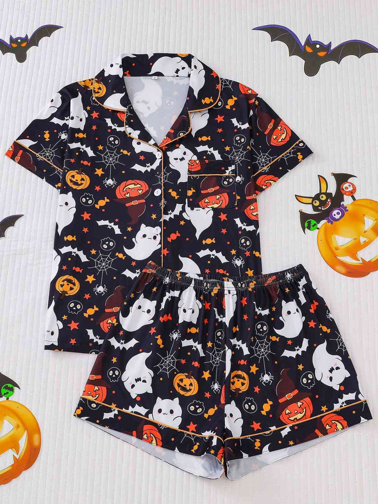 Weiß 1950er Halloween Kerbkragen Pyjama Set