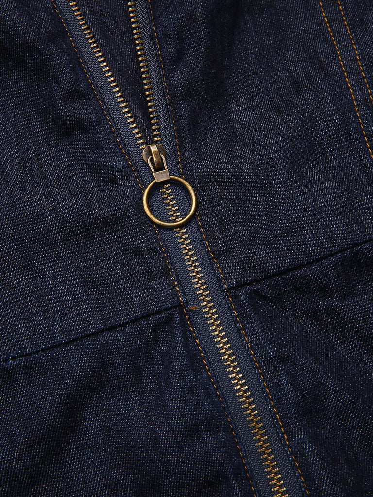 Blau 1970er Baumwolle Denim Ausgestellter Jumpsuit