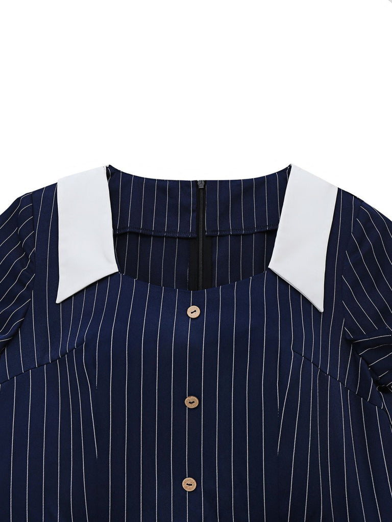 Blau 1930er Streifen Revers Jumpsuit