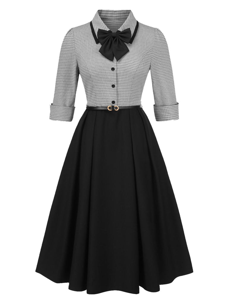 1950er Hahnentrittmuster Abnehmbar Bogen Kleid