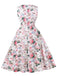 Rosa 1950er Blumen Bogen Herzförmiger Hals Swing Kleid