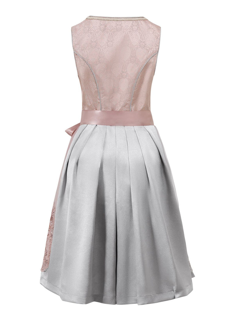 2PCS Orange Rosa 1950er Oktoberfest Dirndl Jacquard Kleid & Schürze