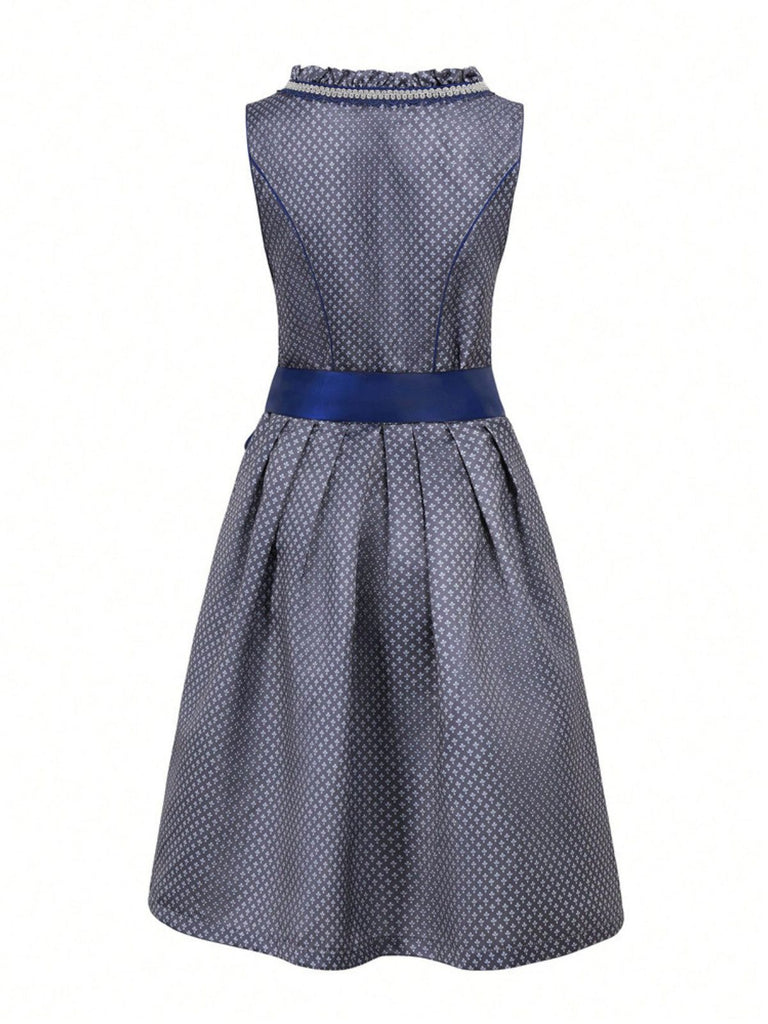 Schwarz 2PCS 1950er Oktoberfest Dirndl Blumen Schnürung Kleid & Schürze