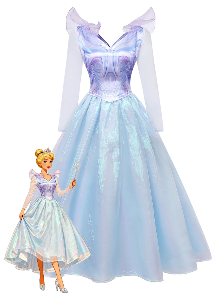 Blau 1950er Böse Hexe Netz Kleid