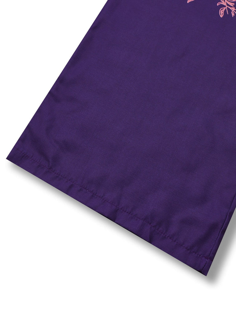 Dunkellila 1970er V-Ausschnitt Blumen Boho Jumpsuit