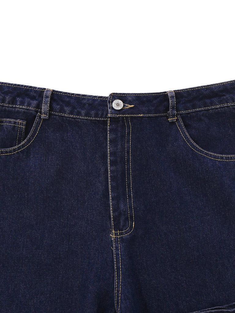 Tiefblau 1950er Jeansstoff Gerade Bein Hose