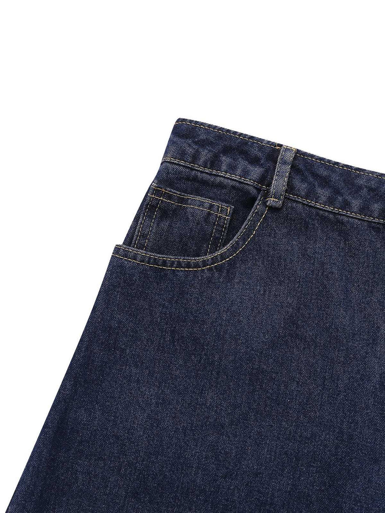 Tiefblau 1950er Jeansstoff Gerade Bein Hose