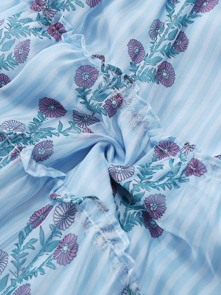 1940er Gänseblümchen Netz Patchwork Gesmokt Kleid