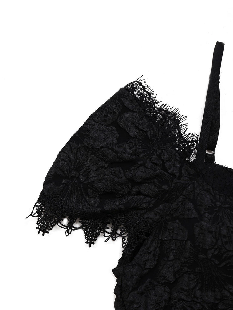 1950er Gothic Halloween Spinnennetz & Kreuz Strukturiert Kleid