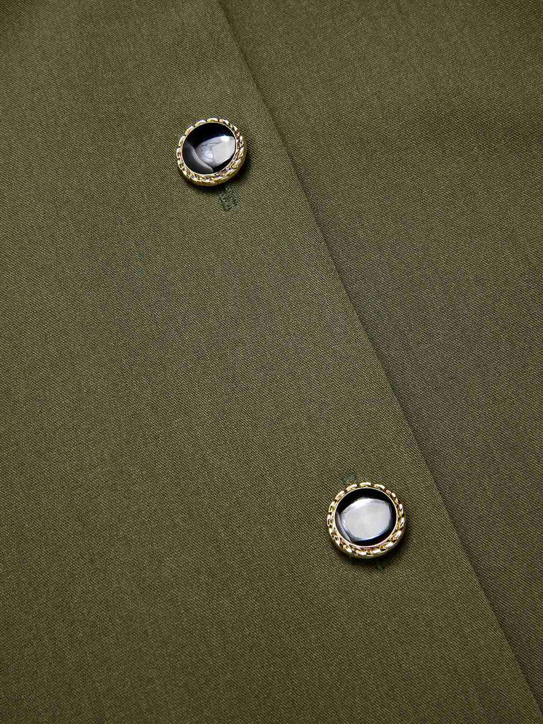 Grün 1950er V-Ausschnitt Taschen Gürtel Weste Kleid