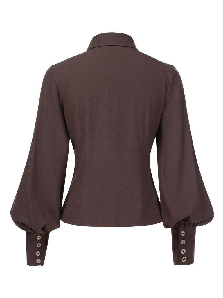 Braun 1950er Solide Laternenhülle Revers Bluse