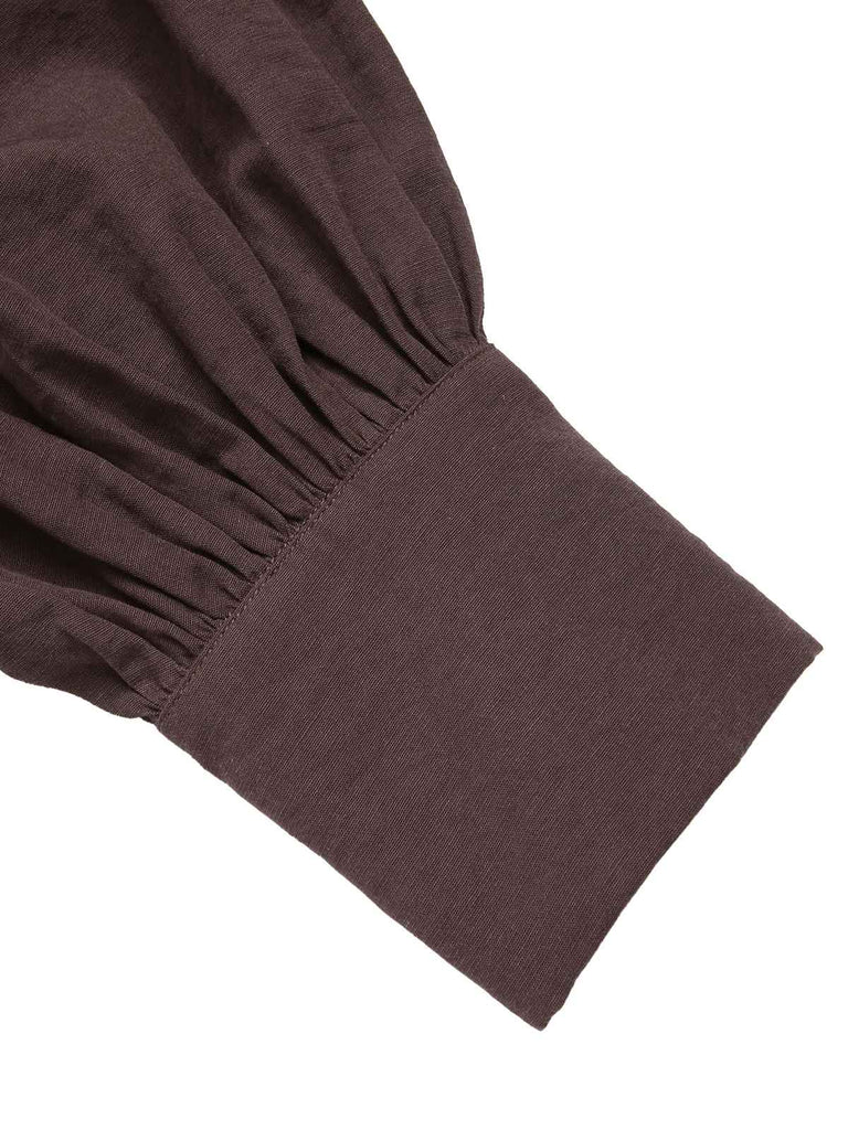 Braun 1950er Solide Laternenhülle Revers Bluse