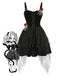 Schwarz 1950er Halloween Skeletthand Spinnennetz Rose Kleid