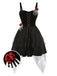 Schwarz 1950er Halloween Skeletthand Spinnennetz Rose Kleid